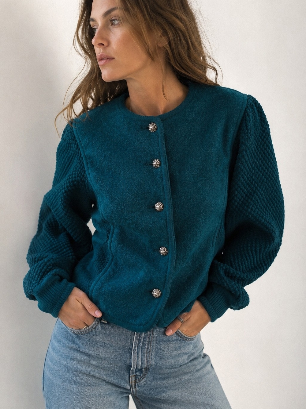GEIGER Pure New Wool Boiled Wool Cardigan Jacket | Austrian | Teal Green | EU 44